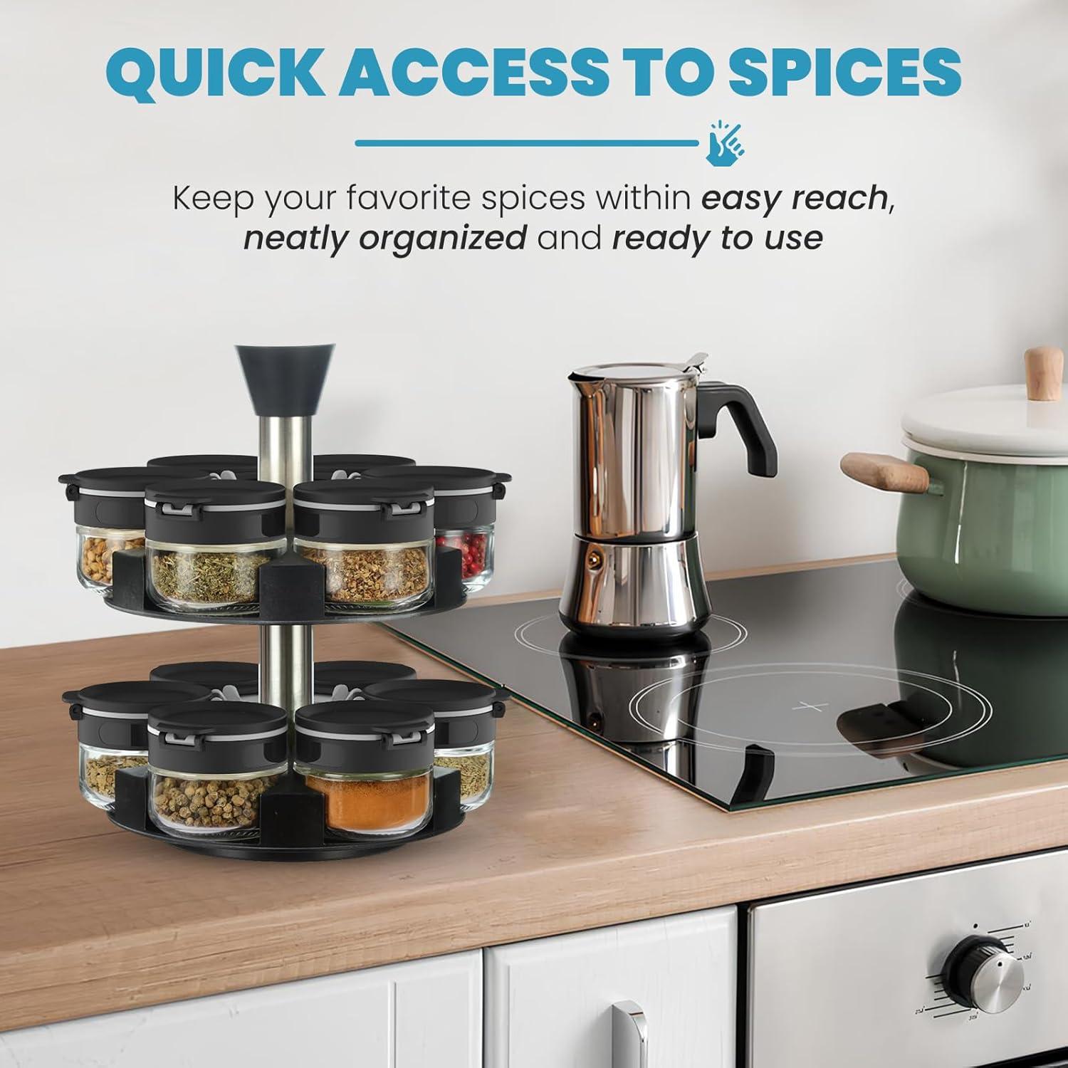 Soporte giratorio para especias Farazza, 12 frascos vidrio