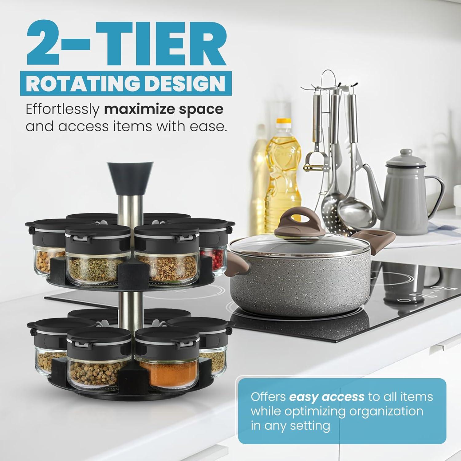 Soporte giratorio para especias Farazza, 12 frascos vidrio