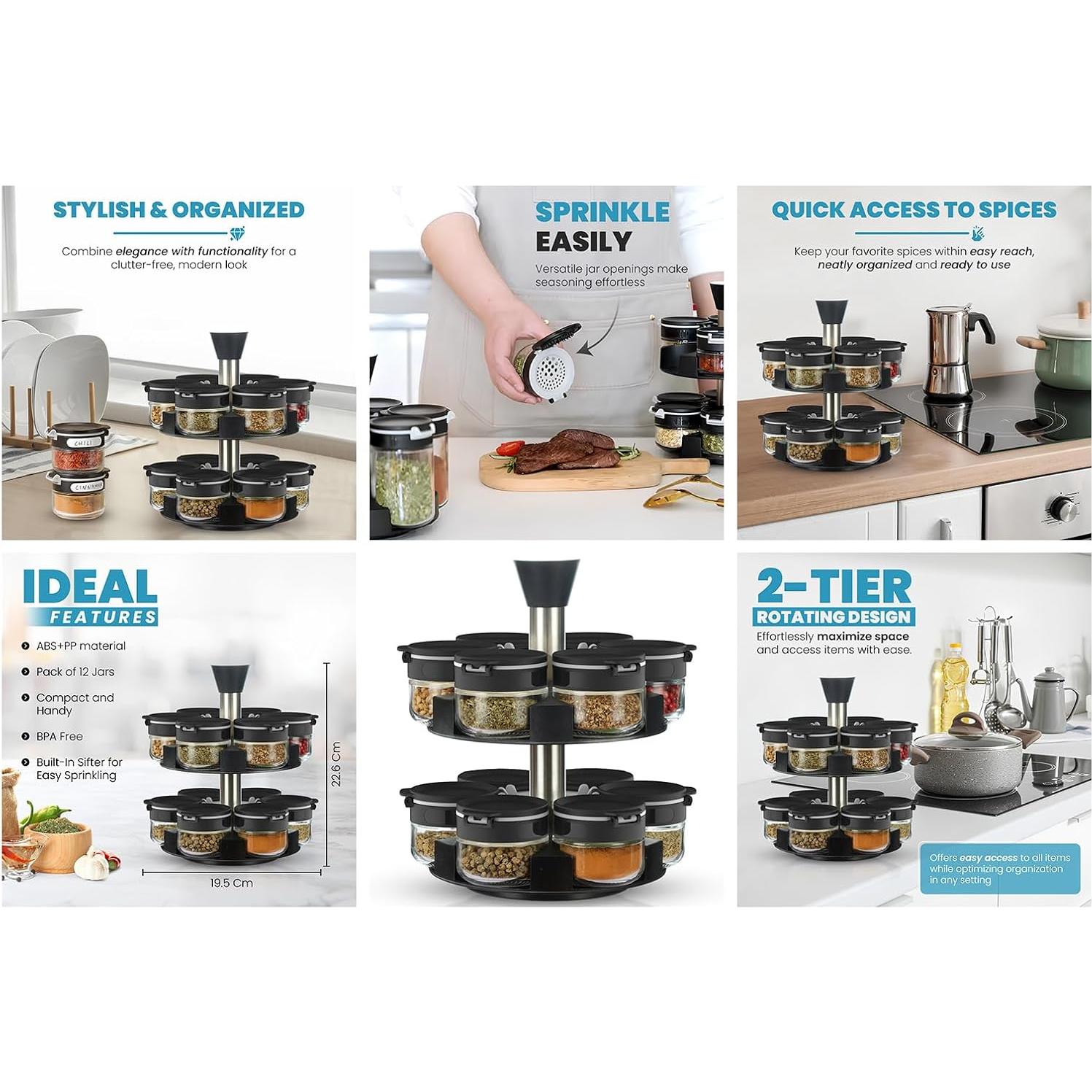Soporte giratorio para especias Farazza, 12 frascos vidrio