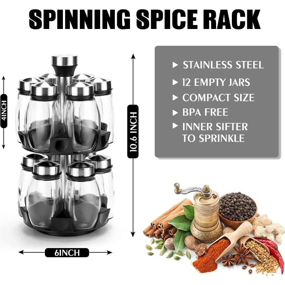 Organizador de Especias Giratorio Handisen 12 Frascos Vidrio