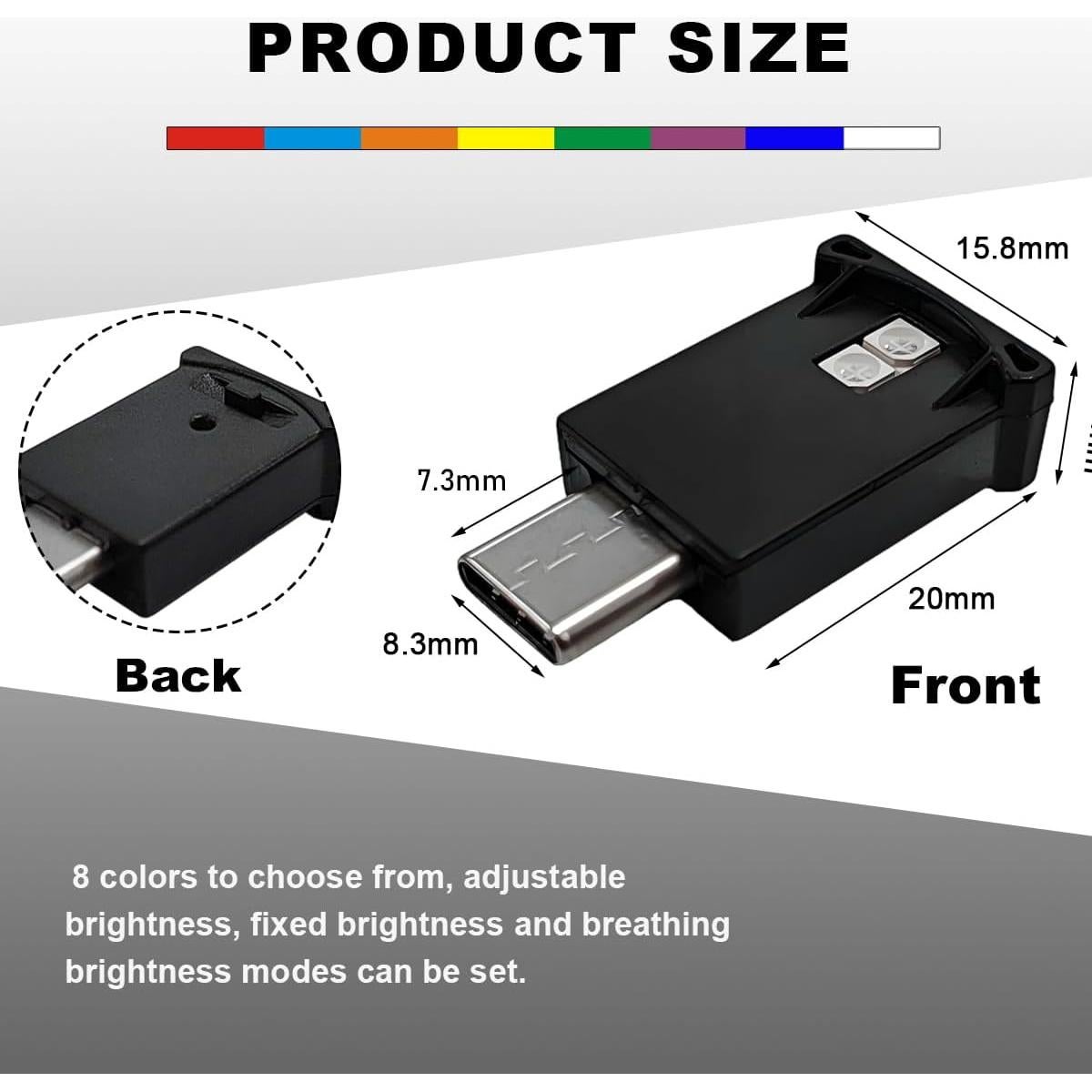 Luz Ambiental LED USB-C KVAEY 8 Colores RGB Mini