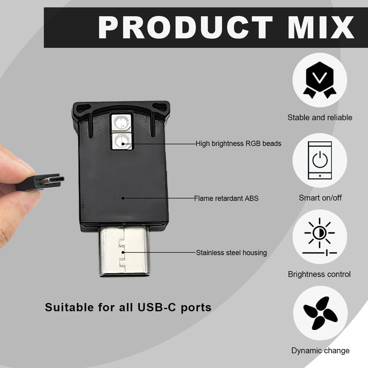 Luz Ambiental LED USB-C KVAEY 8 Colores RGB Mini