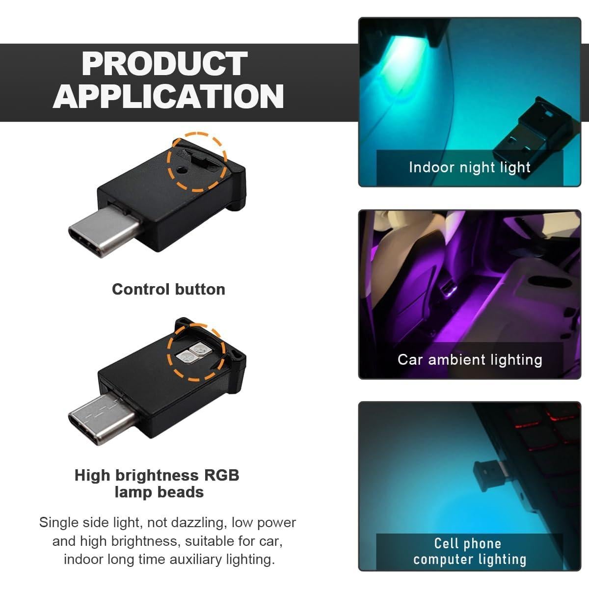 Luz Ambiental LED USB-C KVAEY 8 Colores RGB Mini