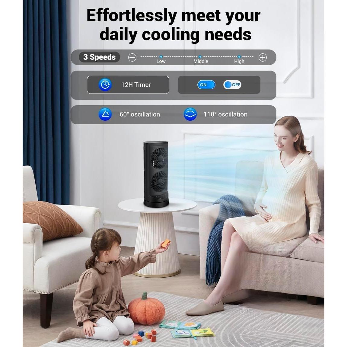 Ventilador de Torre KopBeau DFT04-1 Oscilante 3 Velocidades