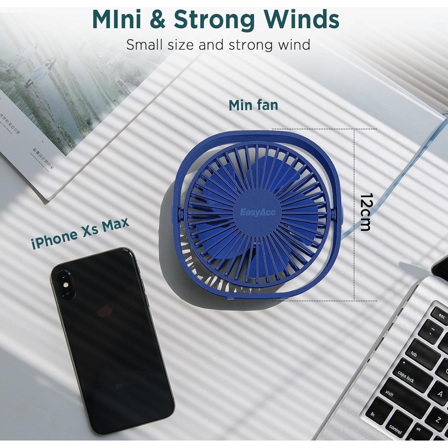 Ventilador de Escritorio USB EasyAcc Mini 3 Velocidades Azul Marino