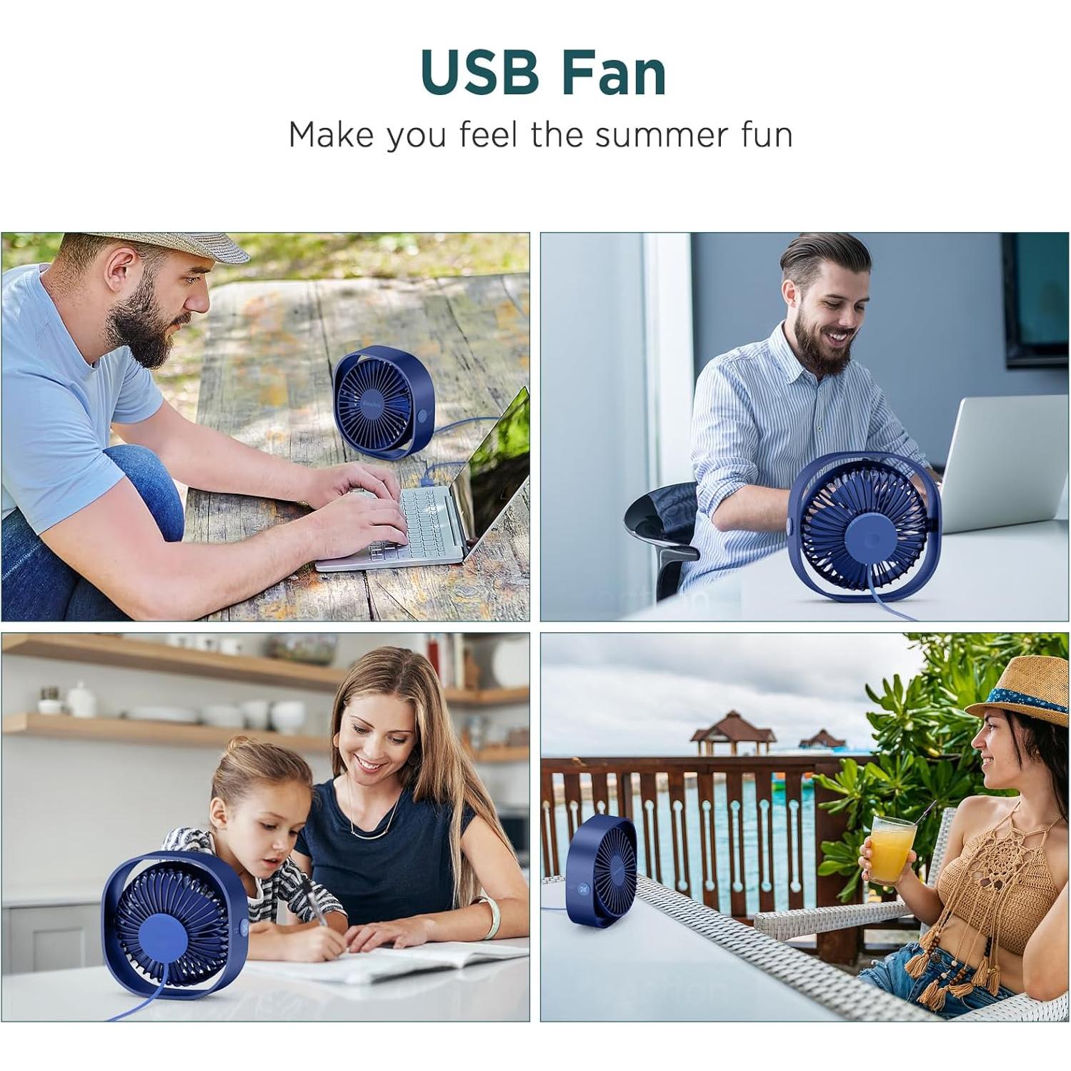 Ventilador de Escritorio USB EasyAcc Mini 3 Velocidades Azul Marino