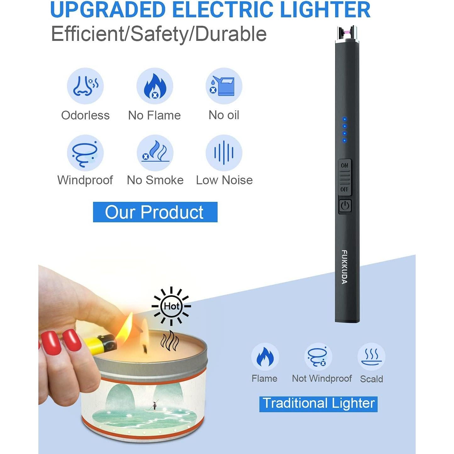 Encendedor Eléctrico FUKKUDA Recargable USB a Prueba de Viento