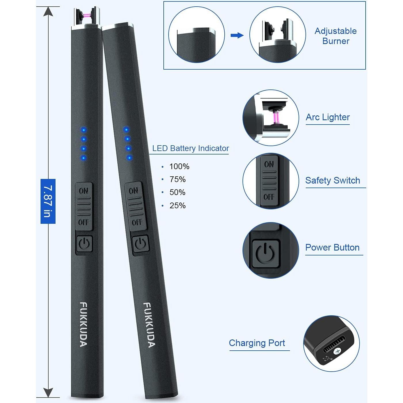 Encendedor Eléctrico FUKKUDA Recargable USB a Prueba de Viento
