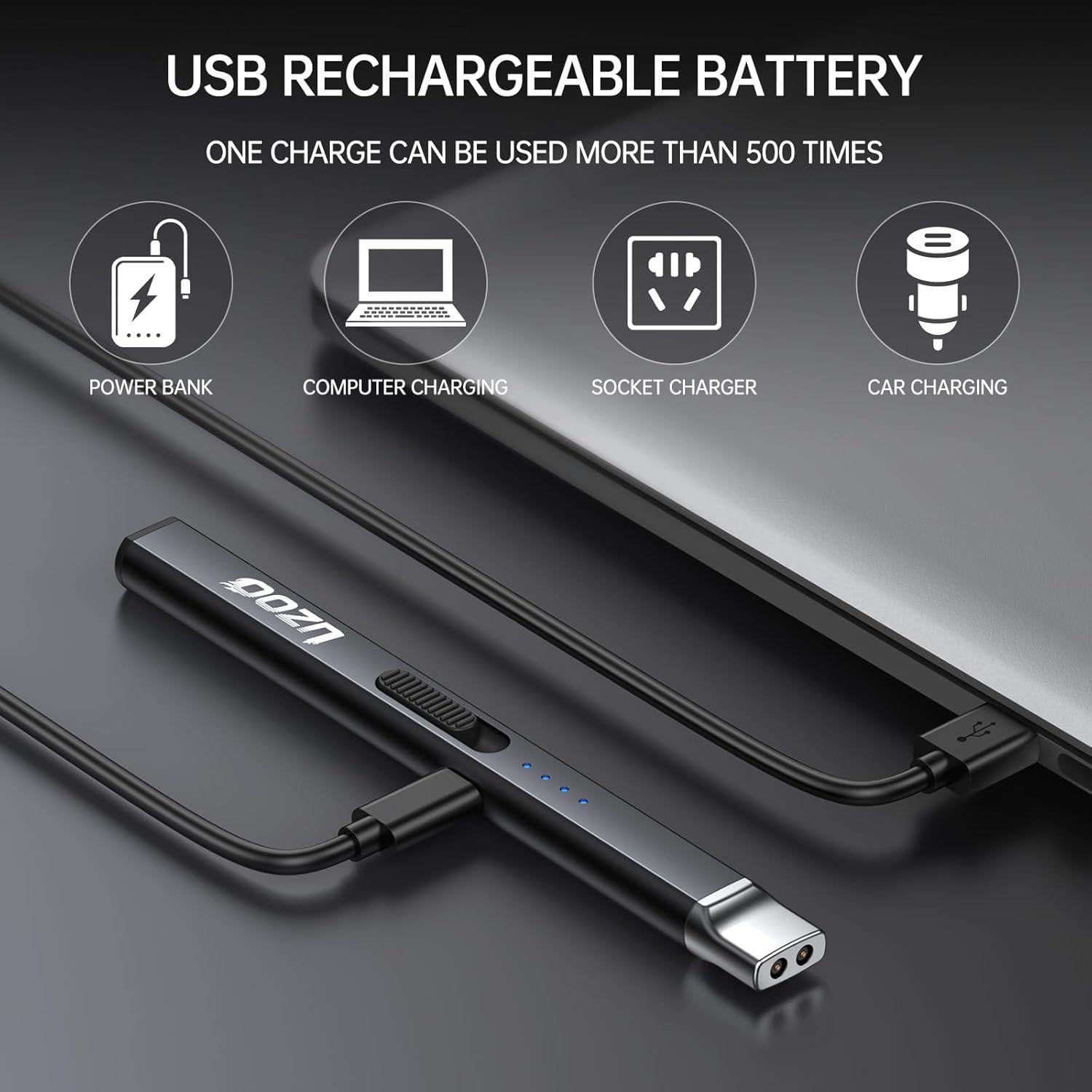 Encendedor Eléctrico Recargable UZOO 2 PCS Negro 360°