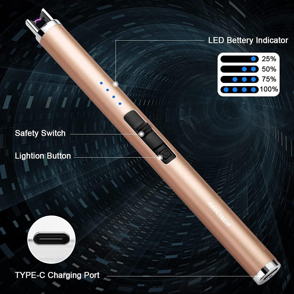 Encendedor Eléctrico Recargable ARECTECH Oro a Prueba de Viento