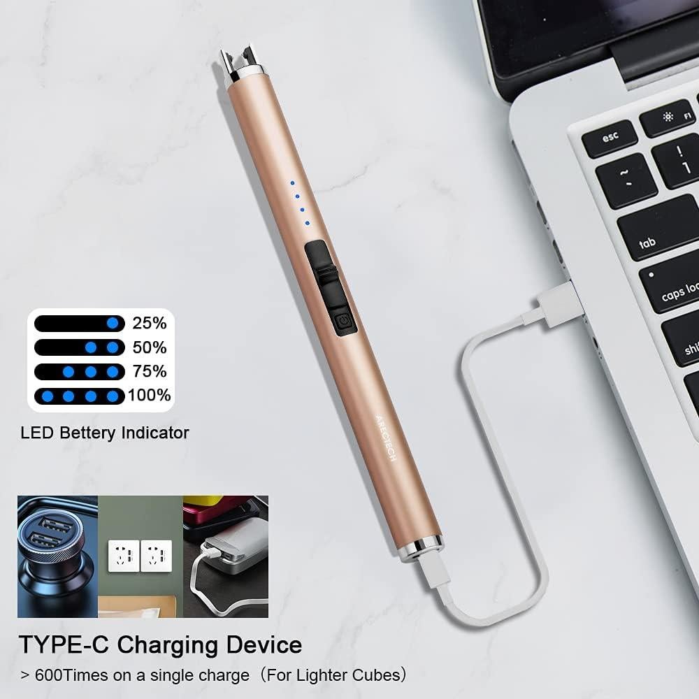 Encendedor Eléctrico Recargable ARECTECH Oro a Prueba de Viento