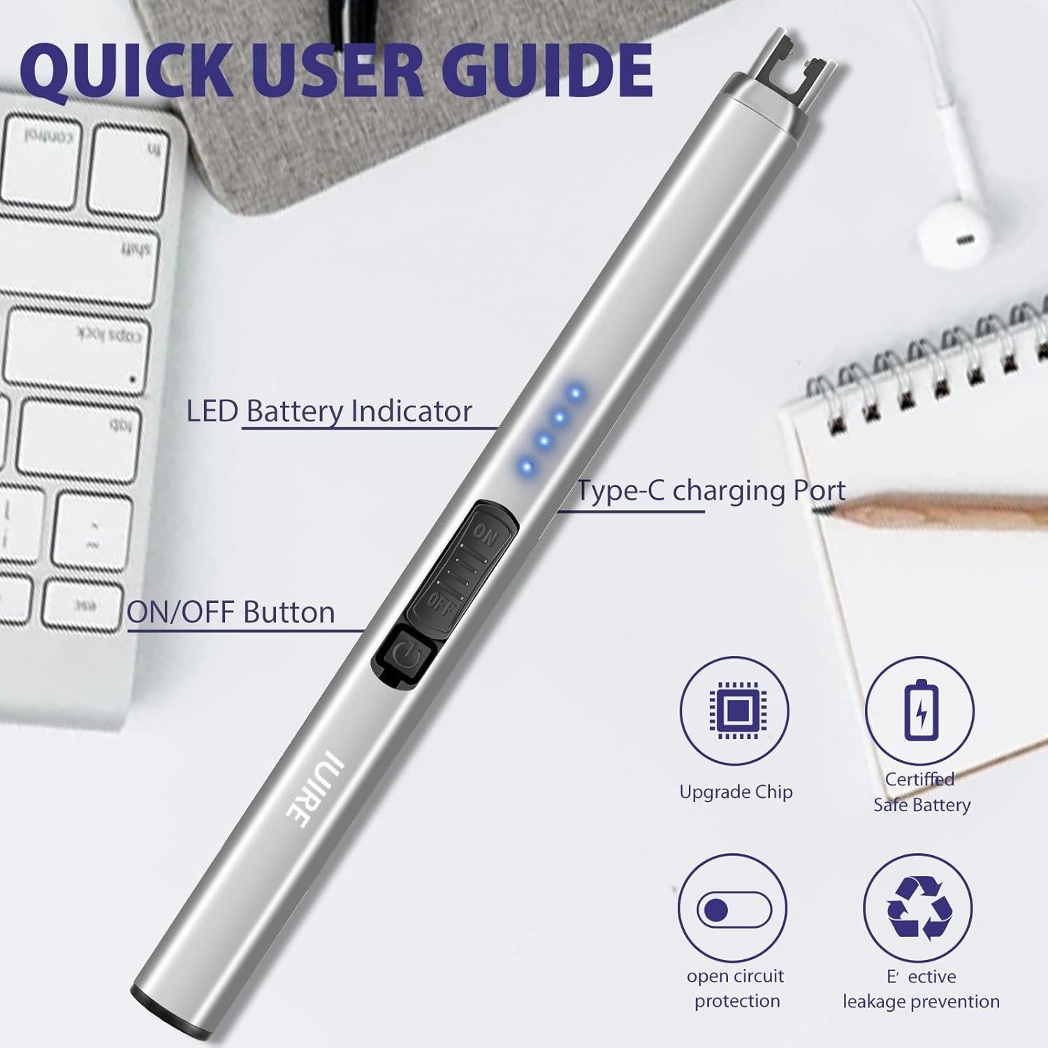 Encendedor eléctrico IUIRE recargable USB a prueba de viento