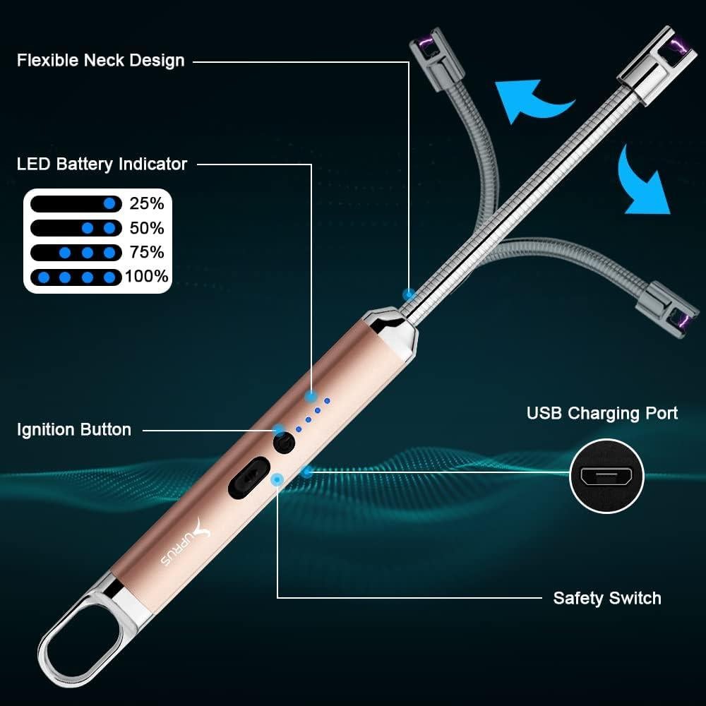 Encendedor Eléctrico SUPRUS Recargable USB 10,41 cm Oro Champán