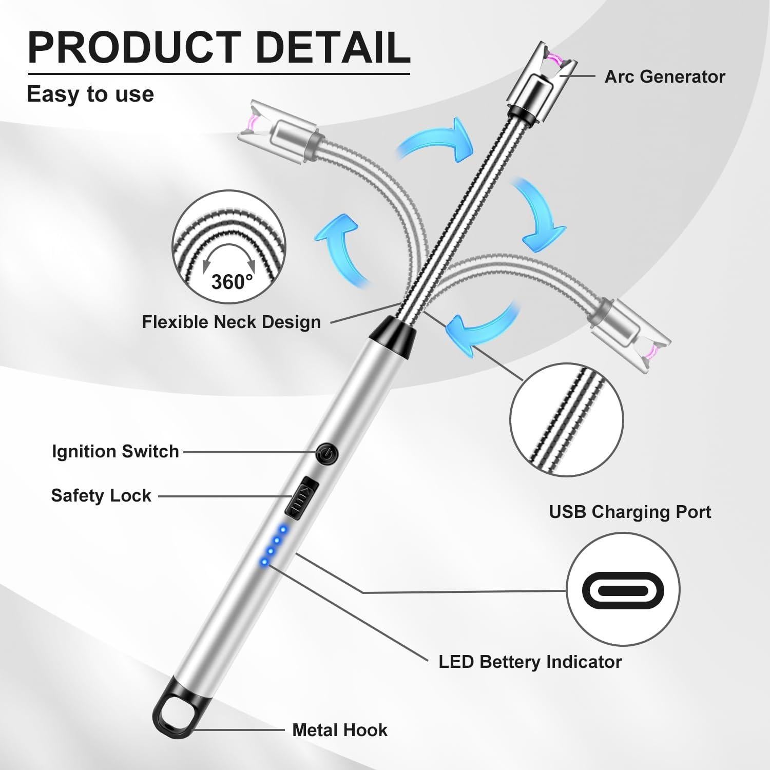 Encendedor Eléctrico LcFun Recargable USB 3 Piezas 25,4 cm