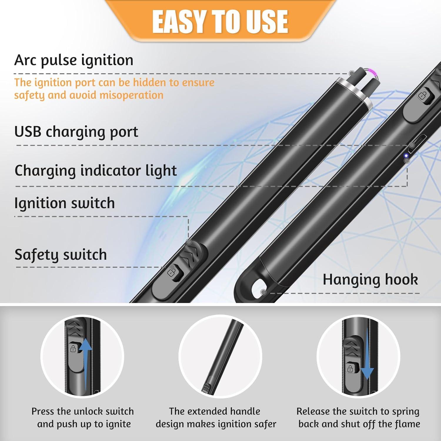 Encendedores Eléctricos Recargables Jamestry - 2 Piezas Negro