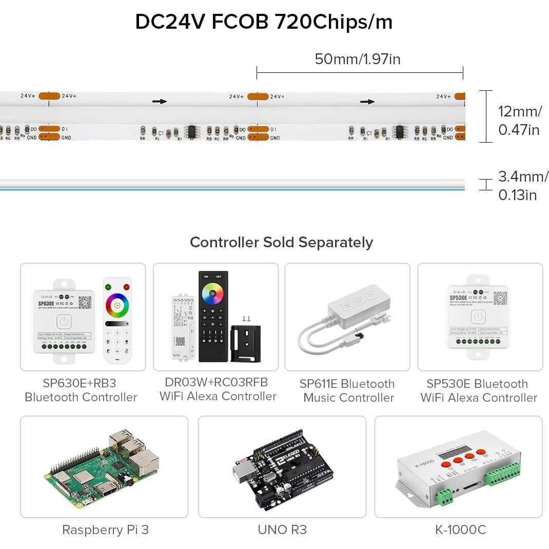 Tira LED BTF-LIGHTING FCOB 24FT 720LED/m RGB DC24V