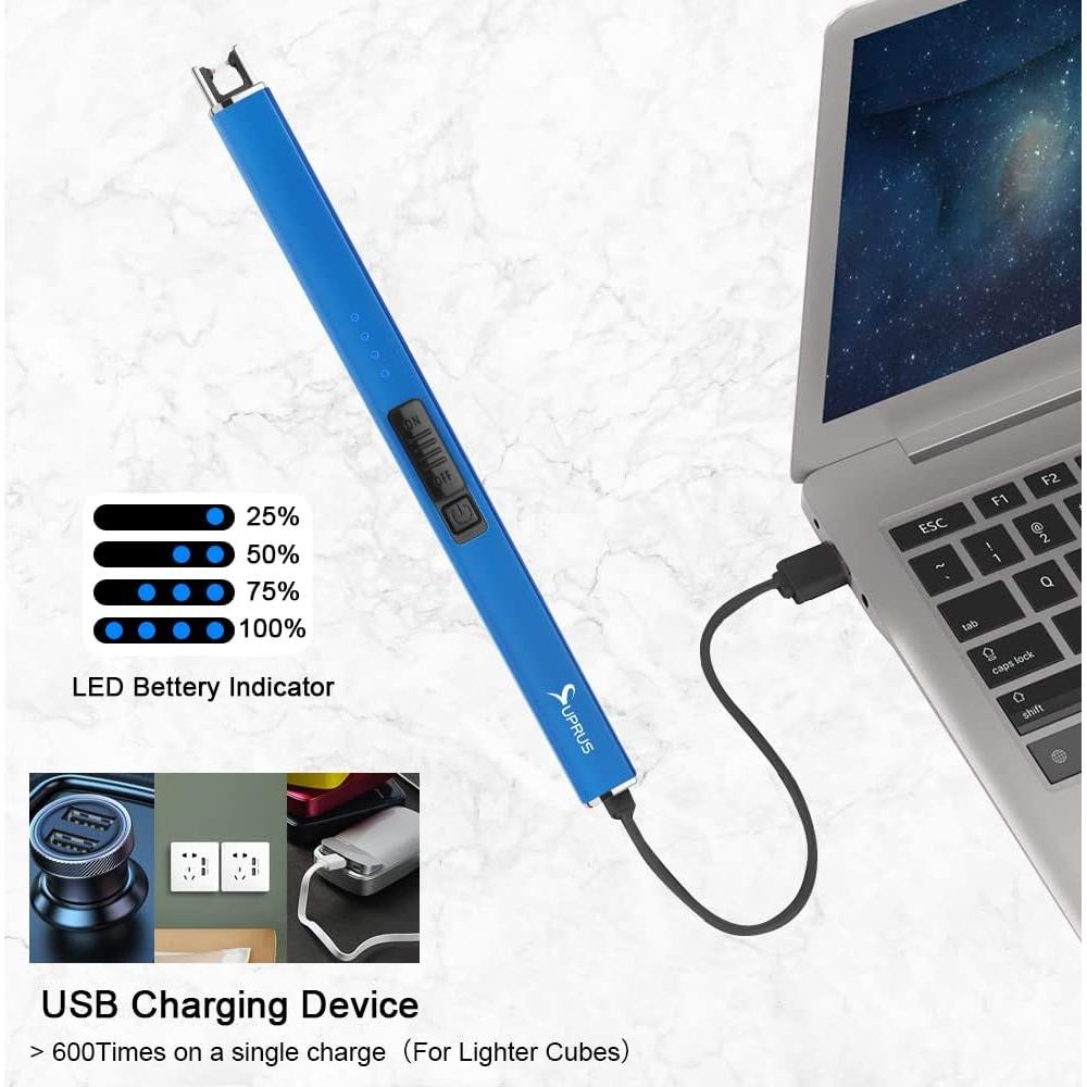 Encendedor Eléctrico Recargable SUPRUS Azul a Prueba de Viento
