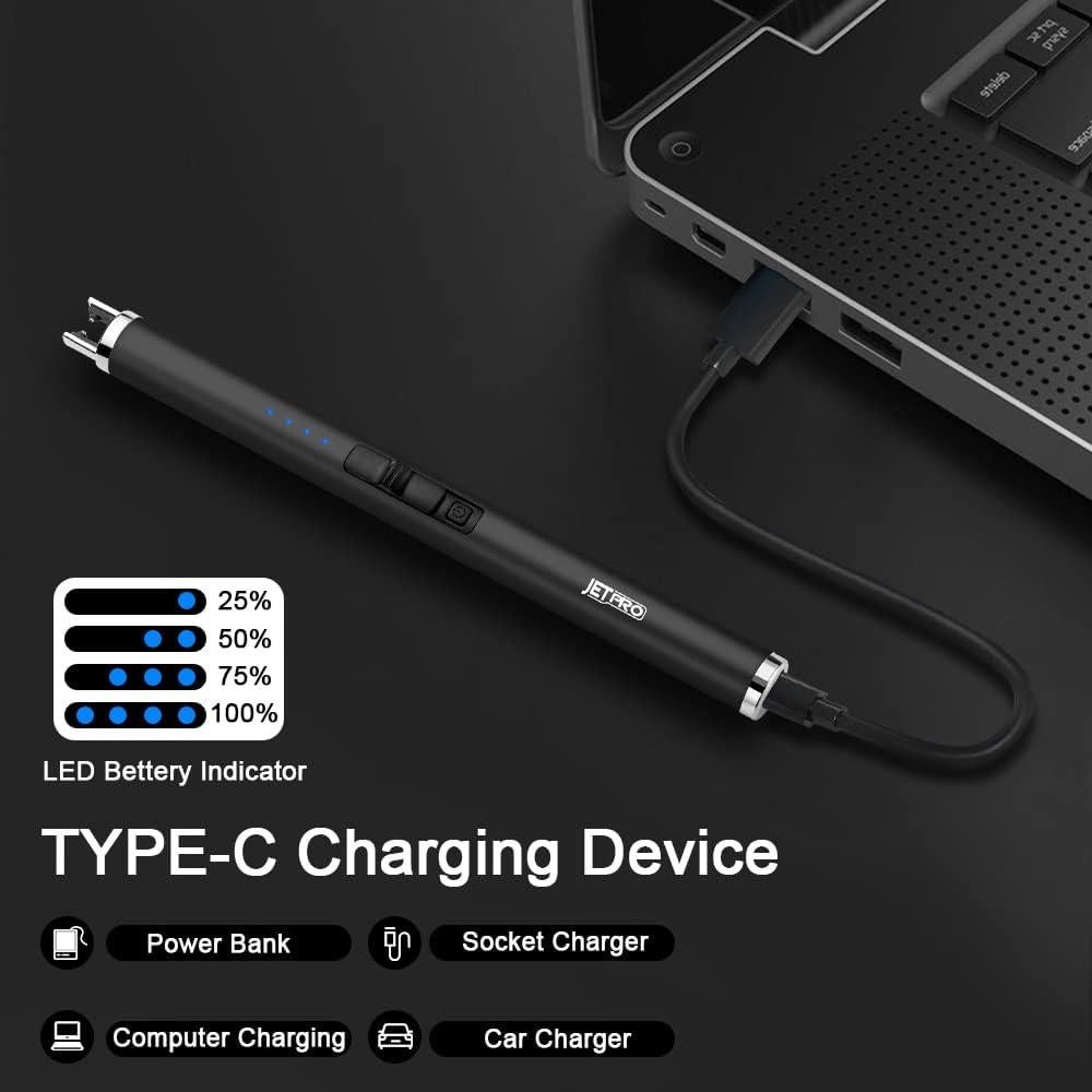 Encendedor Electrónico Recargable JETPRO Negro a Prueba de Viento