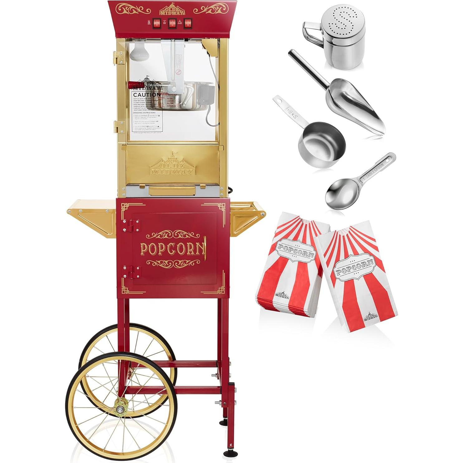 Máquina de Palomitas Olde Midway 10 oz Carrito Vintage Rojo