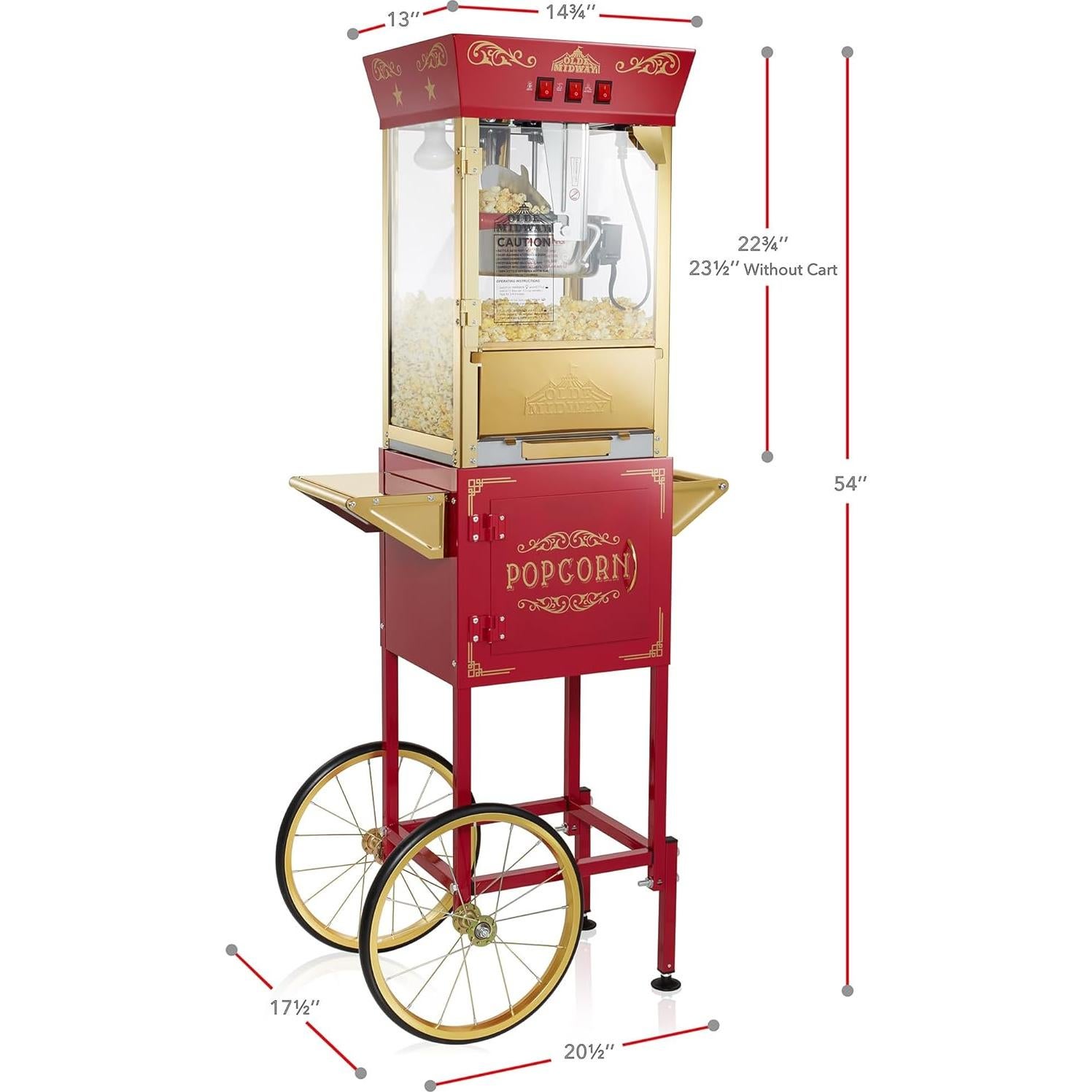 Máquina de Palomitas Olde Midway 10 oz Carrito Vintage Rojo