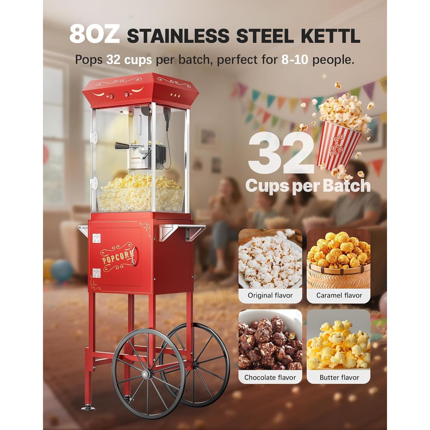 Máquina de Palomitas ELOMBR 8 oz Acero Inoxidable Roja