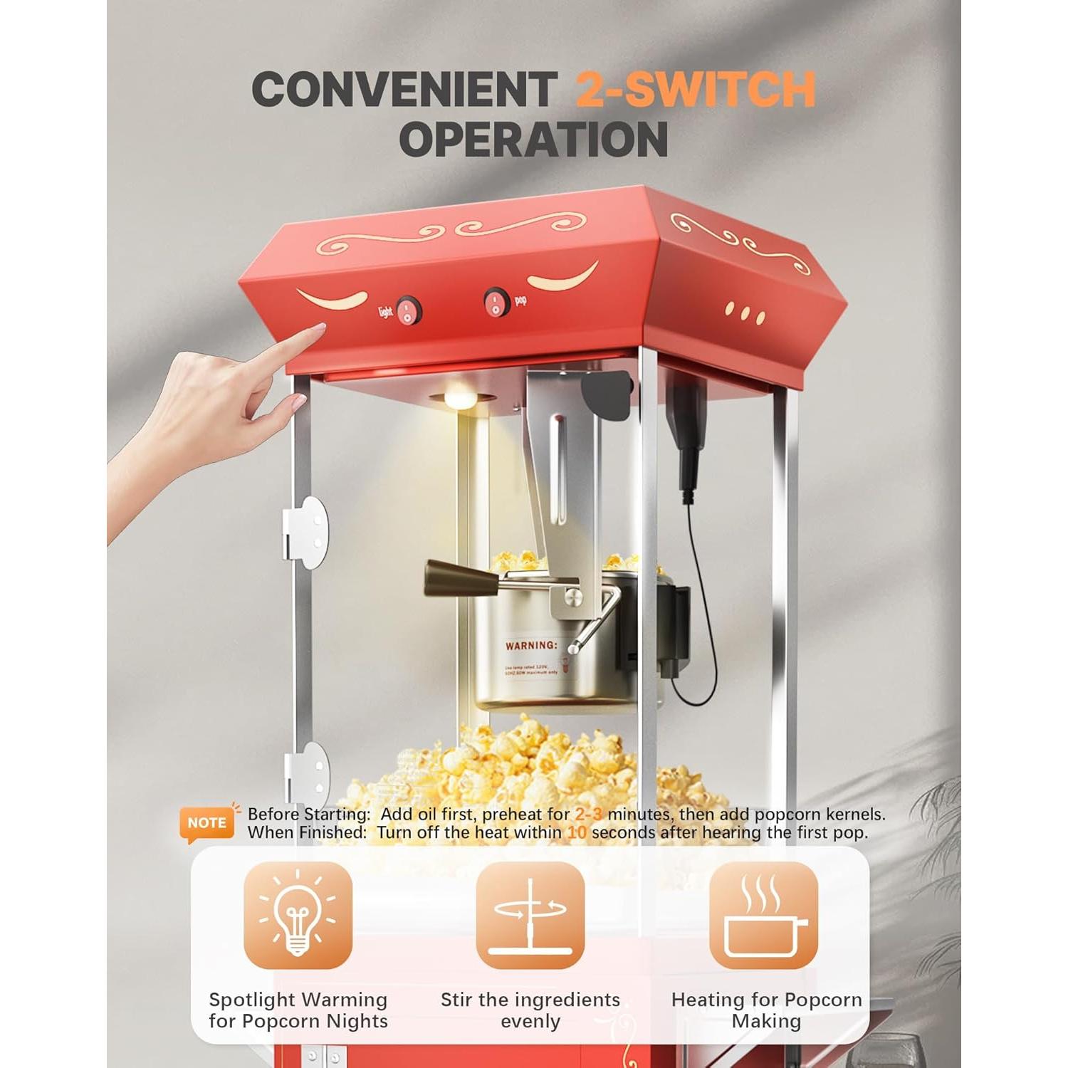 Máquina de Palomitas ELOMBR 8 oz Acero Inoxidable Roja