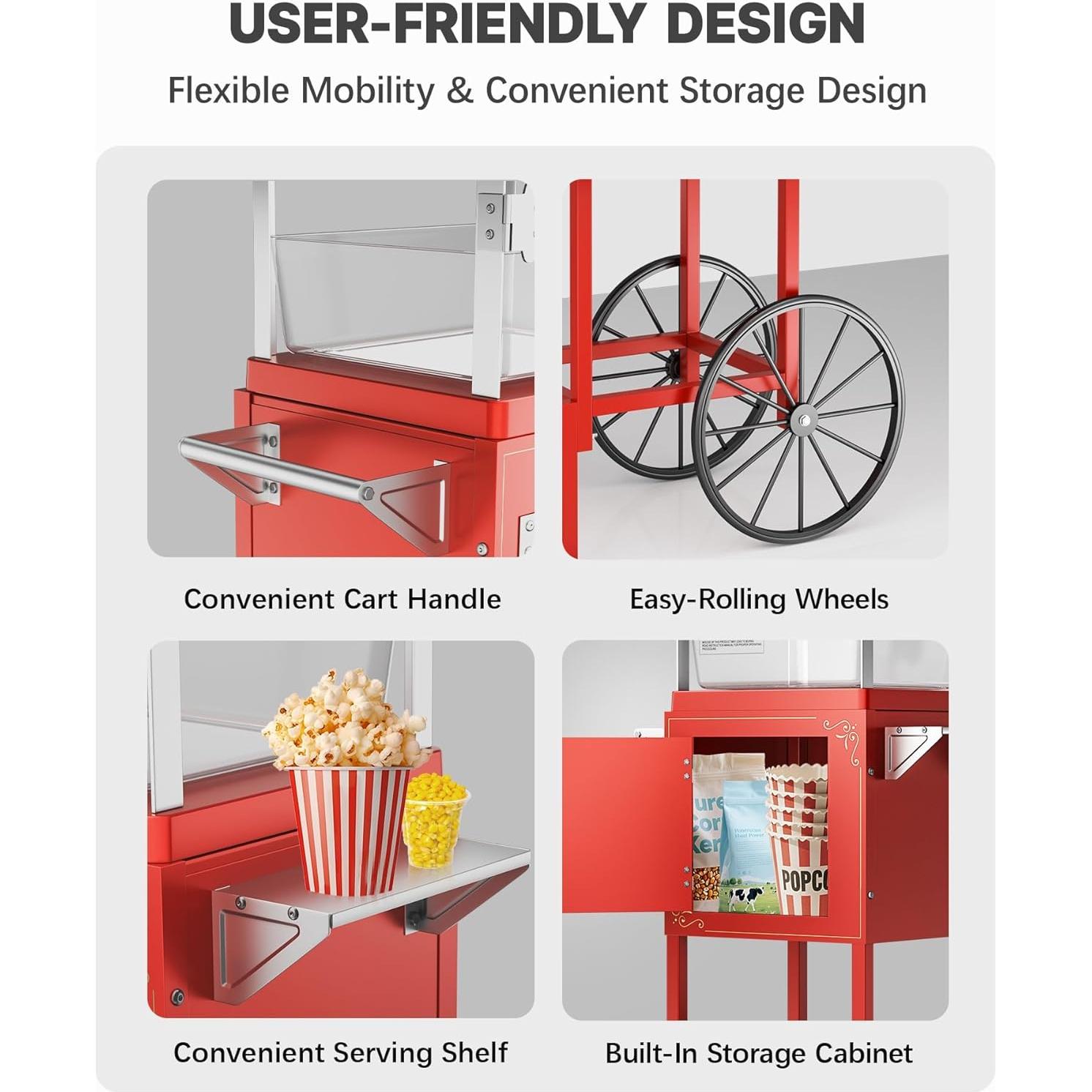 Máquina de Palomitas ELOMBR 8 oz Acero Inoxidable Roja