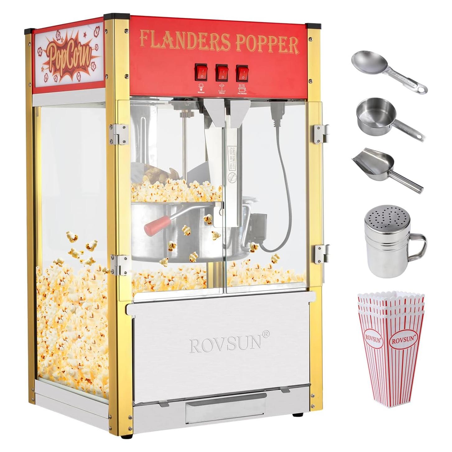 Máquina de Palomitas ROVSUN 16 Onzas Acero Inoxidable Rojo
