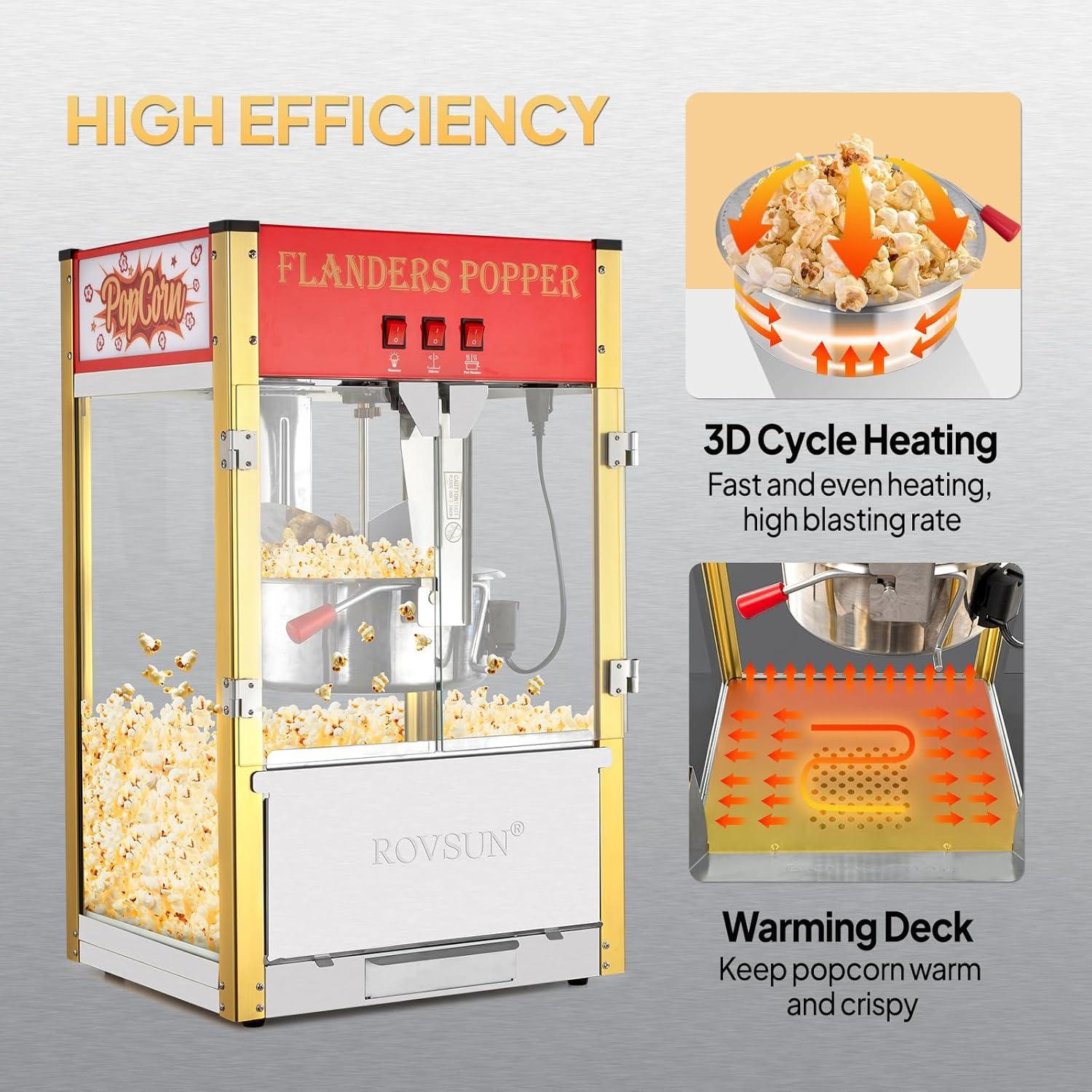 Máquina de Palomitas ROVSUN 16 Onzas Acero Inoxidable Rojo