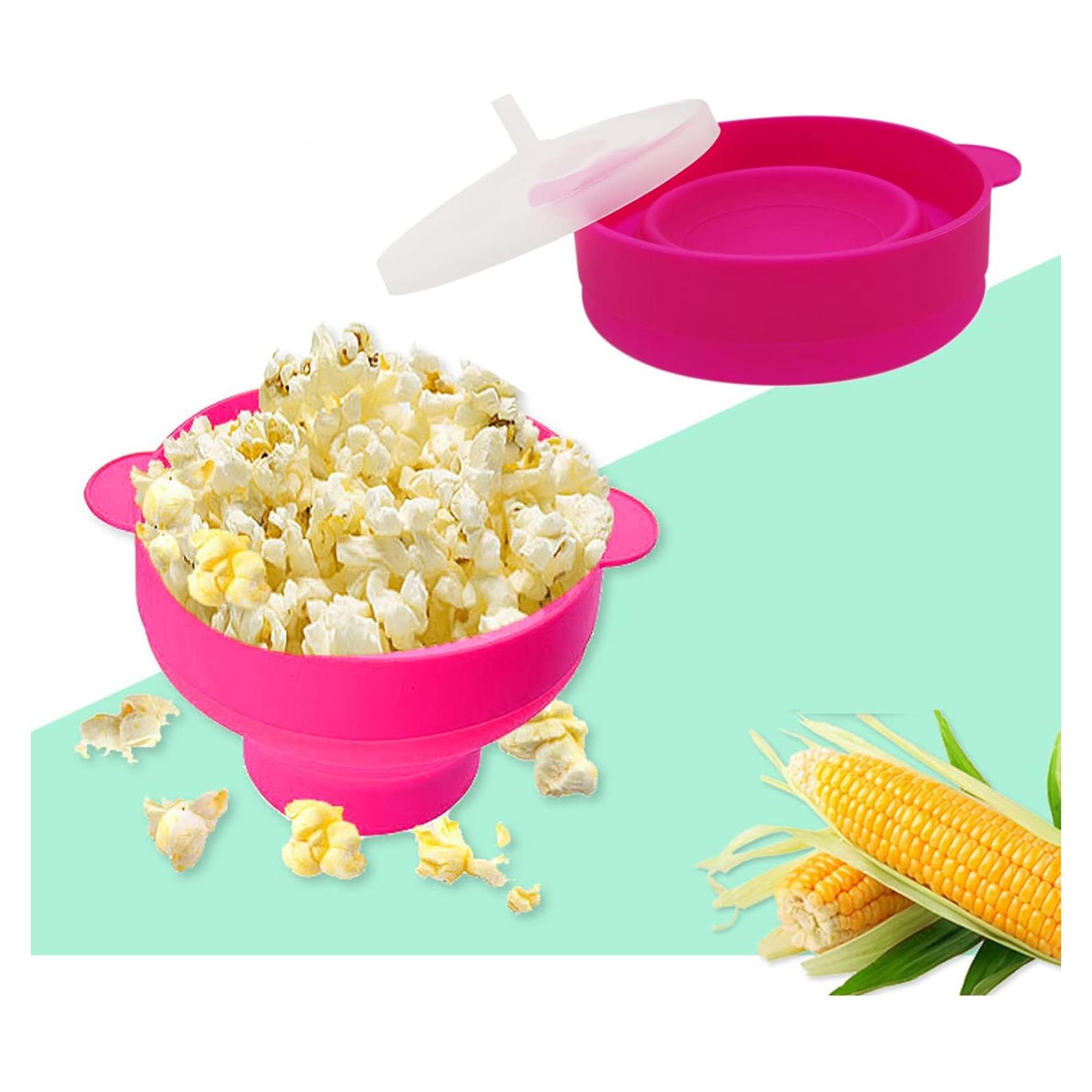 Mini Popcornera de Microondas YINGD Silicona Rosa 15x10x8.5cm