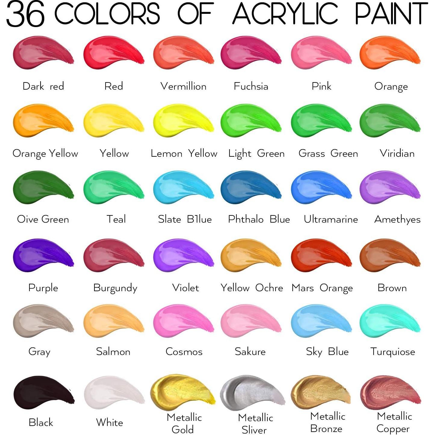 Juego de Pintura Acrílica HissiCo 55PCS 36 Colores 60ml
