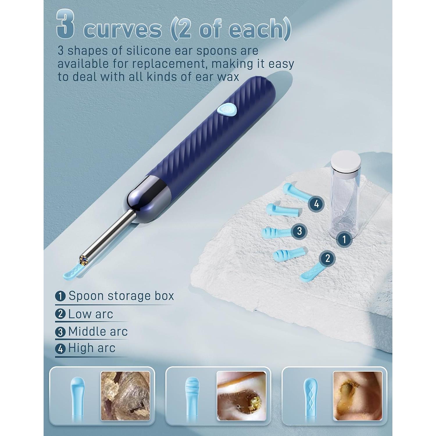 Limpiador de Oídos Kolrry con Cámara HD 1080P y 6 Cucharas