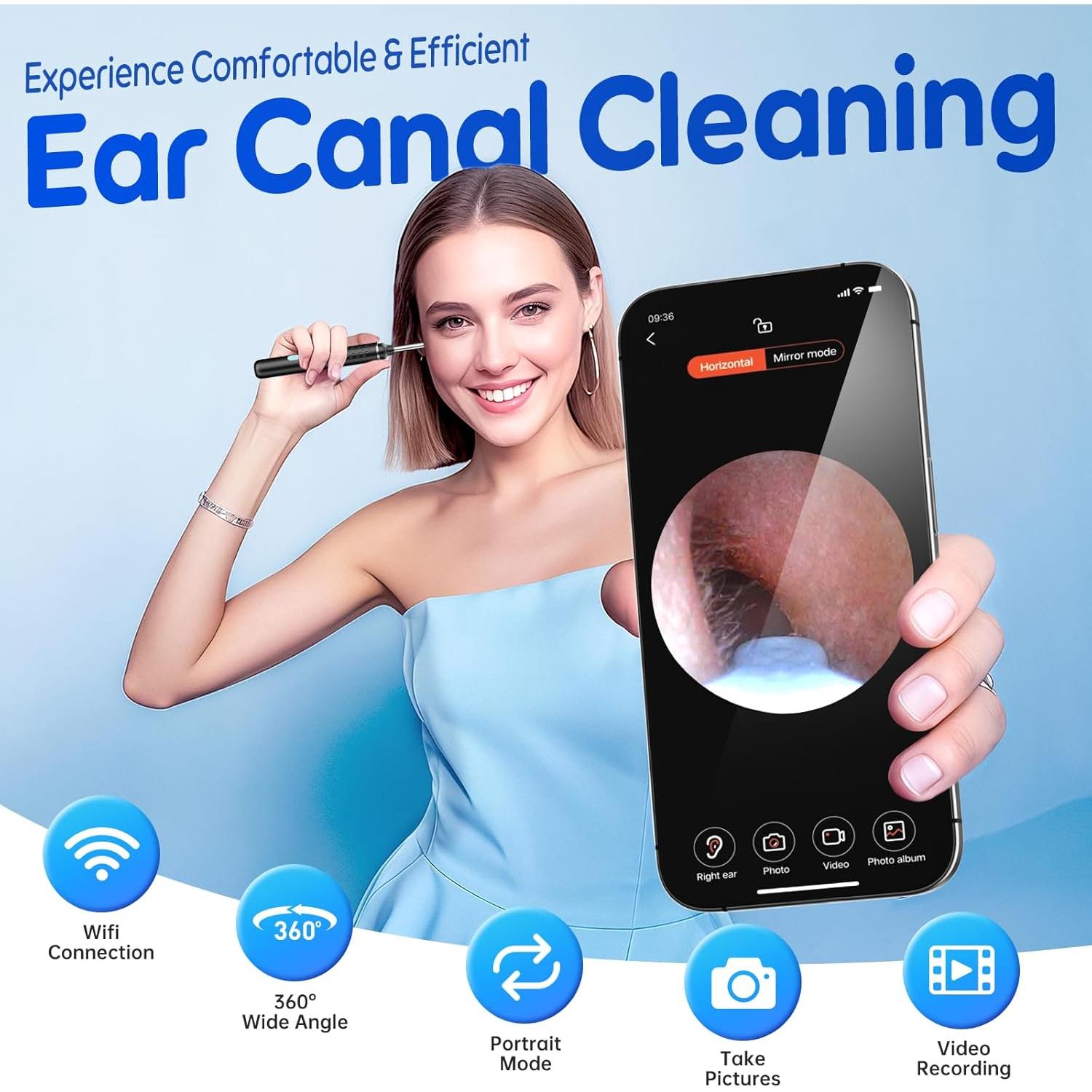 Limpiador de Oído COONYES con Cámara 1080P HD y 8 Puntas