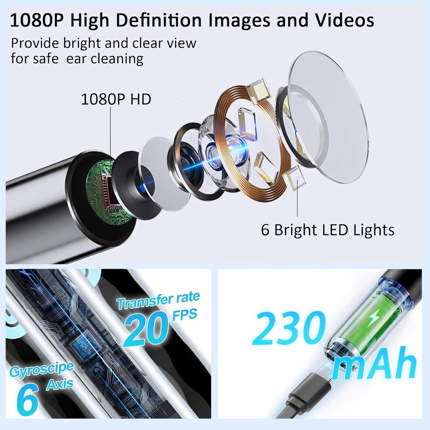 Limpiador de Oídos Pamelegy con Cámara 1080p HD y 20 Puntas