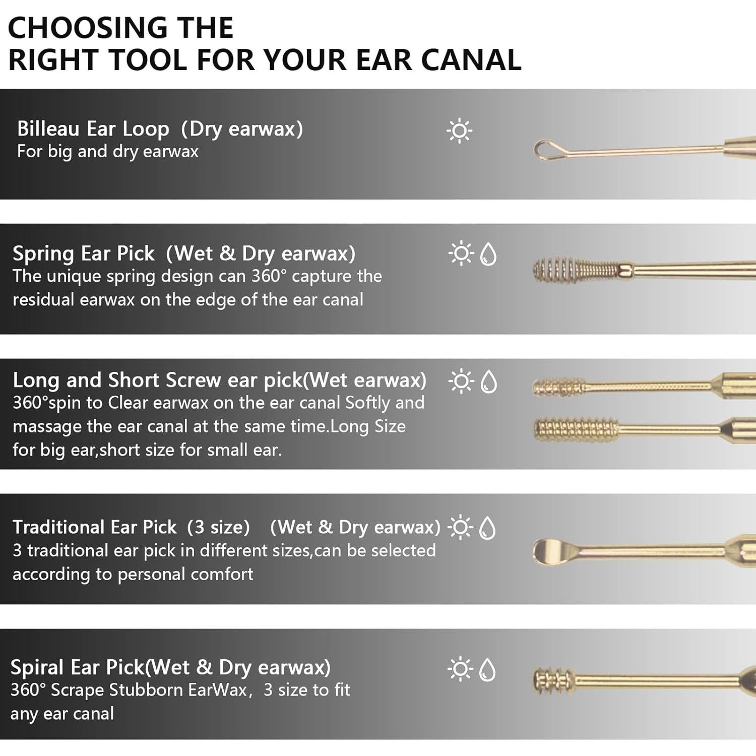 Kit de Eliminación de Cerumen Hion 6 Piezas Acero Inoxidable