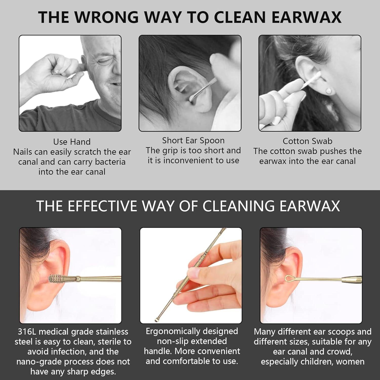 Kit de Eliminación de Cerumen Hion 6 Piezas Acero Inoxidable