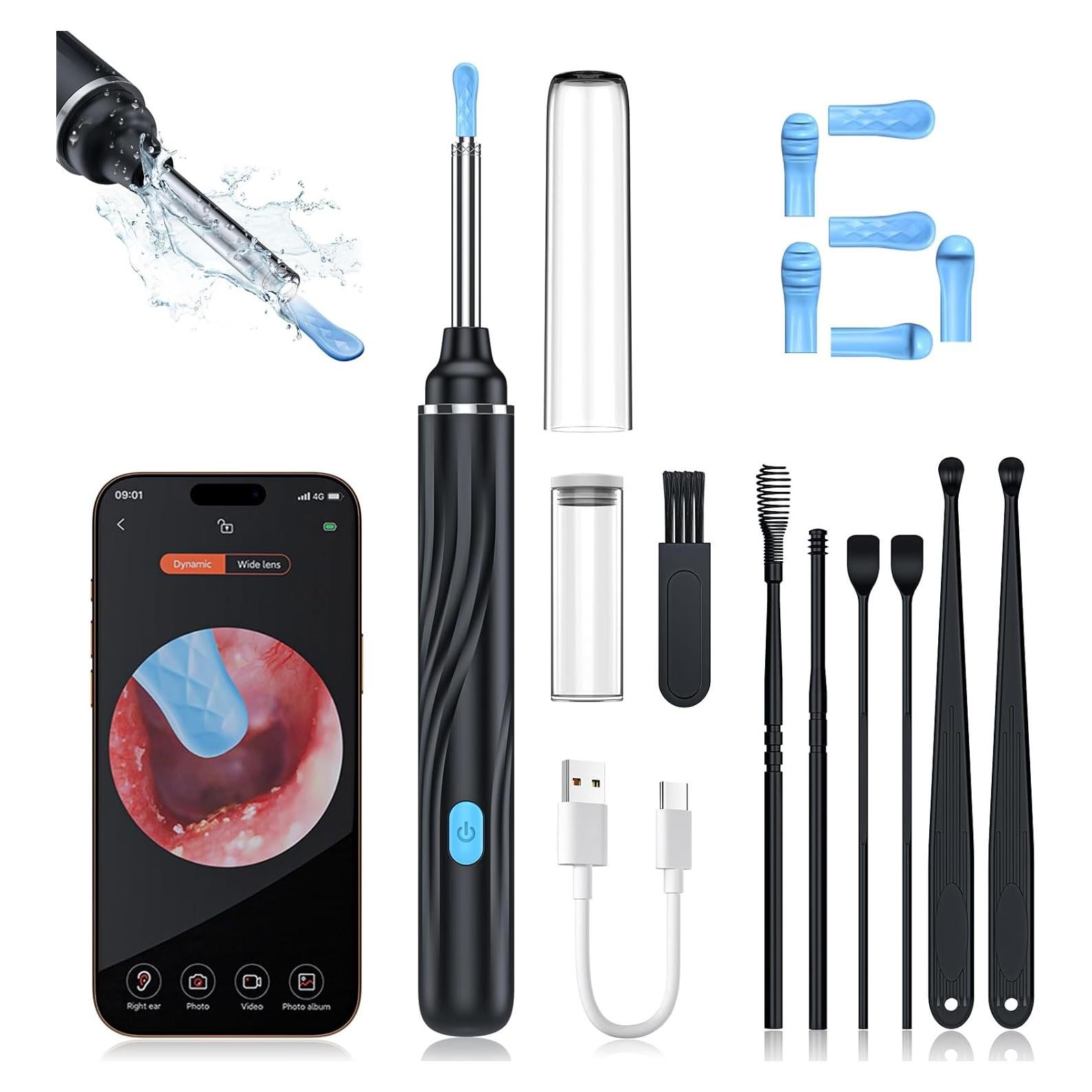 Limpiador de Oídos con Cámara HD 1080P Tomaje Negro
