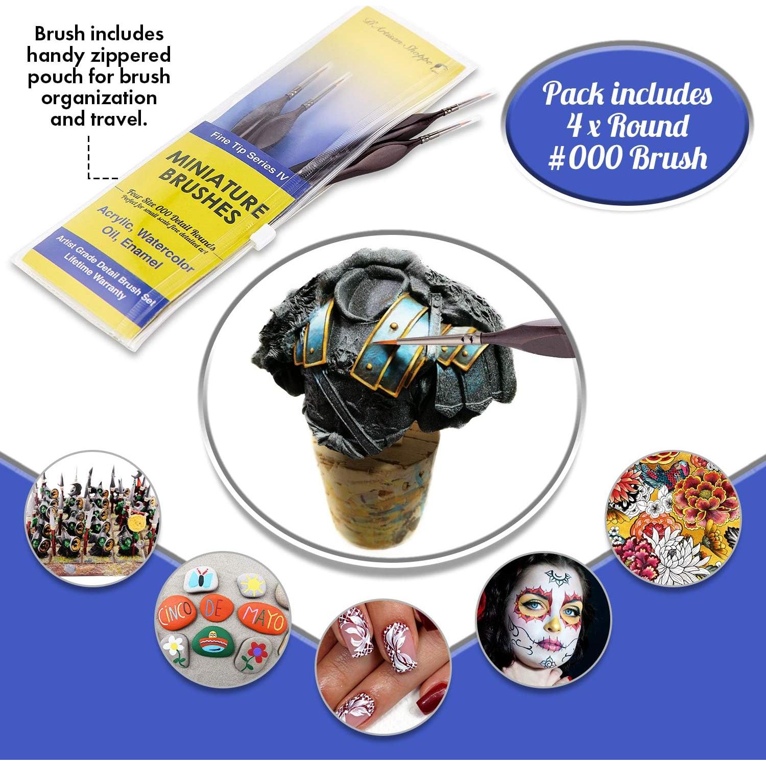 Juego de Pinceles D'Artisan 4pc Punta Fina para Miniaturas