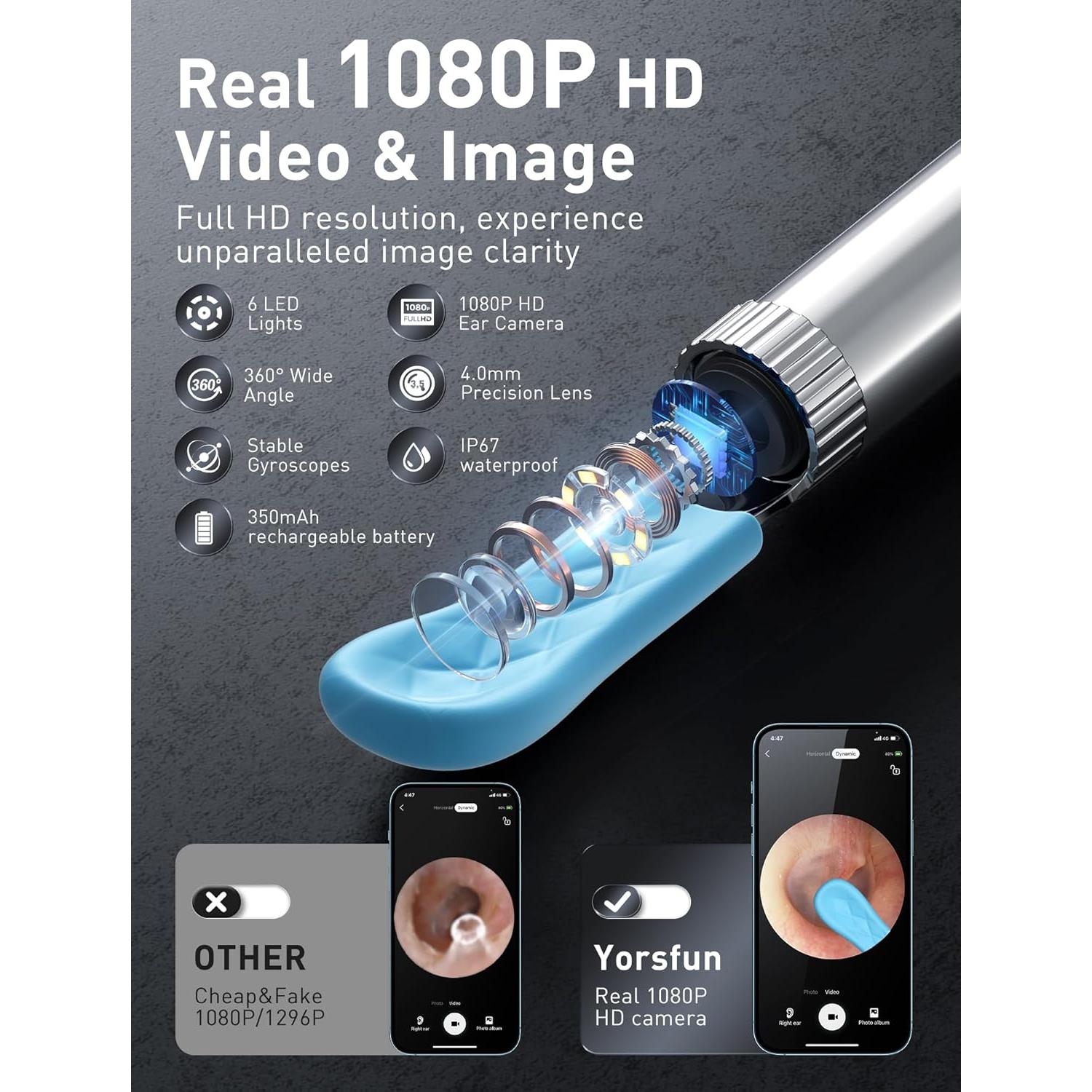 Limpiador de Oídos Inalámbrico Yorsfun N5 HD 1080P 7 Piezas