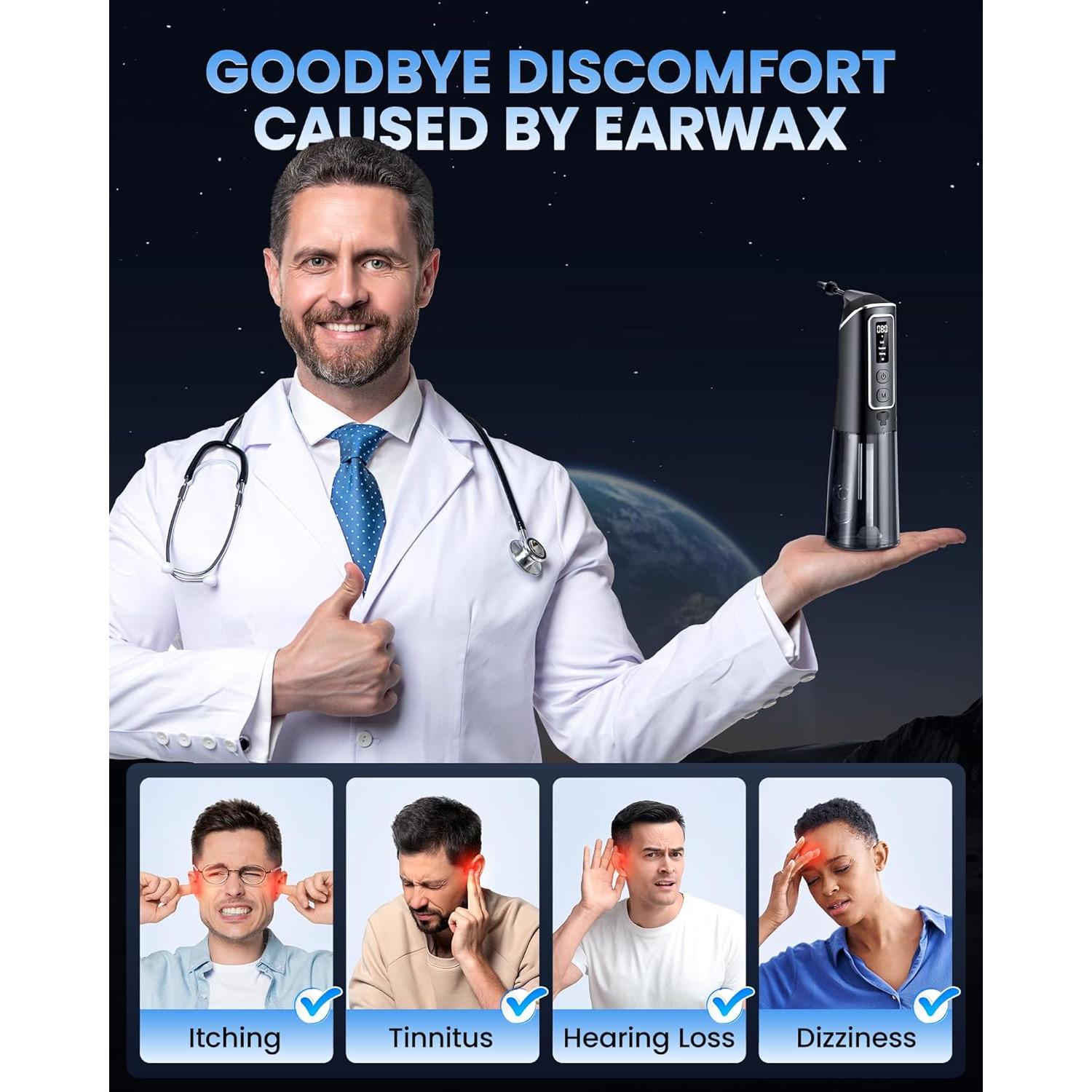 ONLYCARE Kit Eliminación Cerumen Eléctrico Negro 8,89x6,35cm