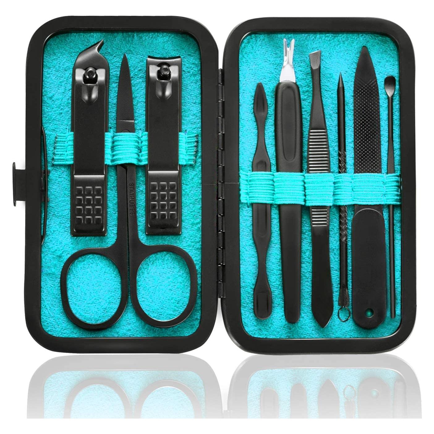 Juego de Manicura 9 en 1 HANTEKAS Acero Inoxidable Azul