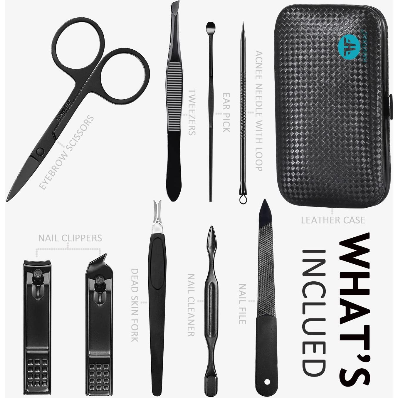 Juego de Manicura 9 en 1 HANTEKAS Acero Inoxidable Azul