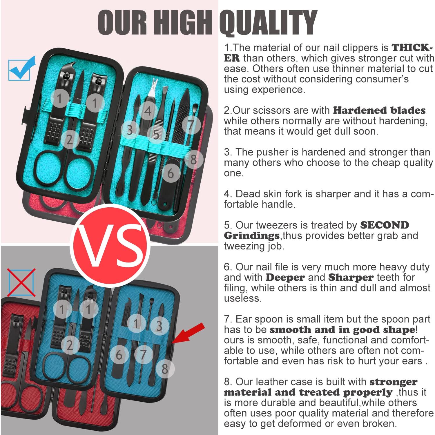 Juego de Manicura 9 en 1 HANTEKAS Acero Inoxidable Azul