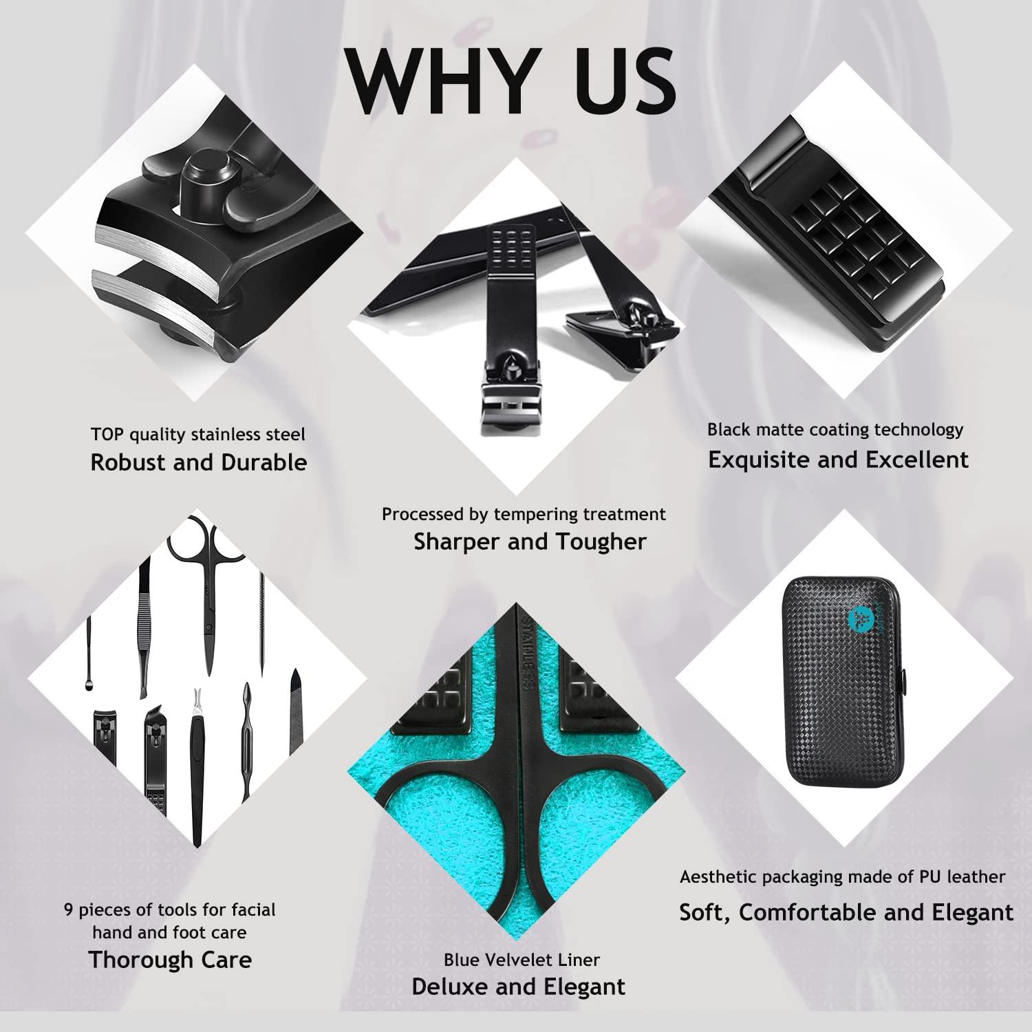 Juego de Manicura 9 en 1 HANTEKAS Acero Inoxidable Azul