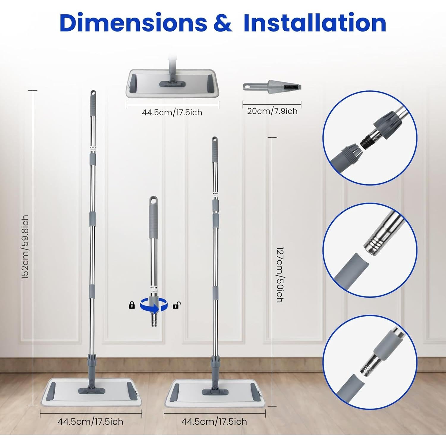 Mopa Plana de Microfibra KICKLEEN con Mango Ajustable 147.83 cm