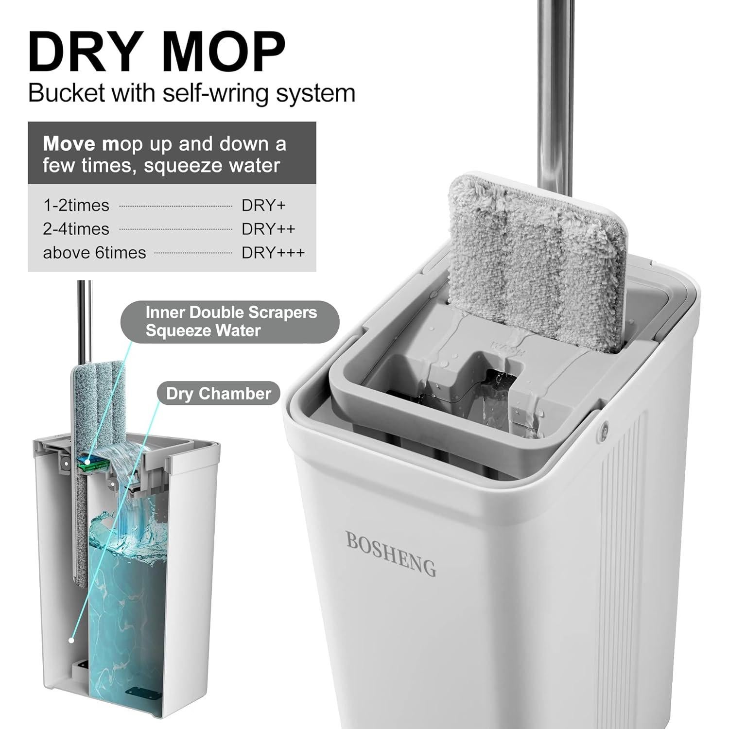 Juego de Mopa y Cubo BOSHENG con Escurridor y 3 Paños