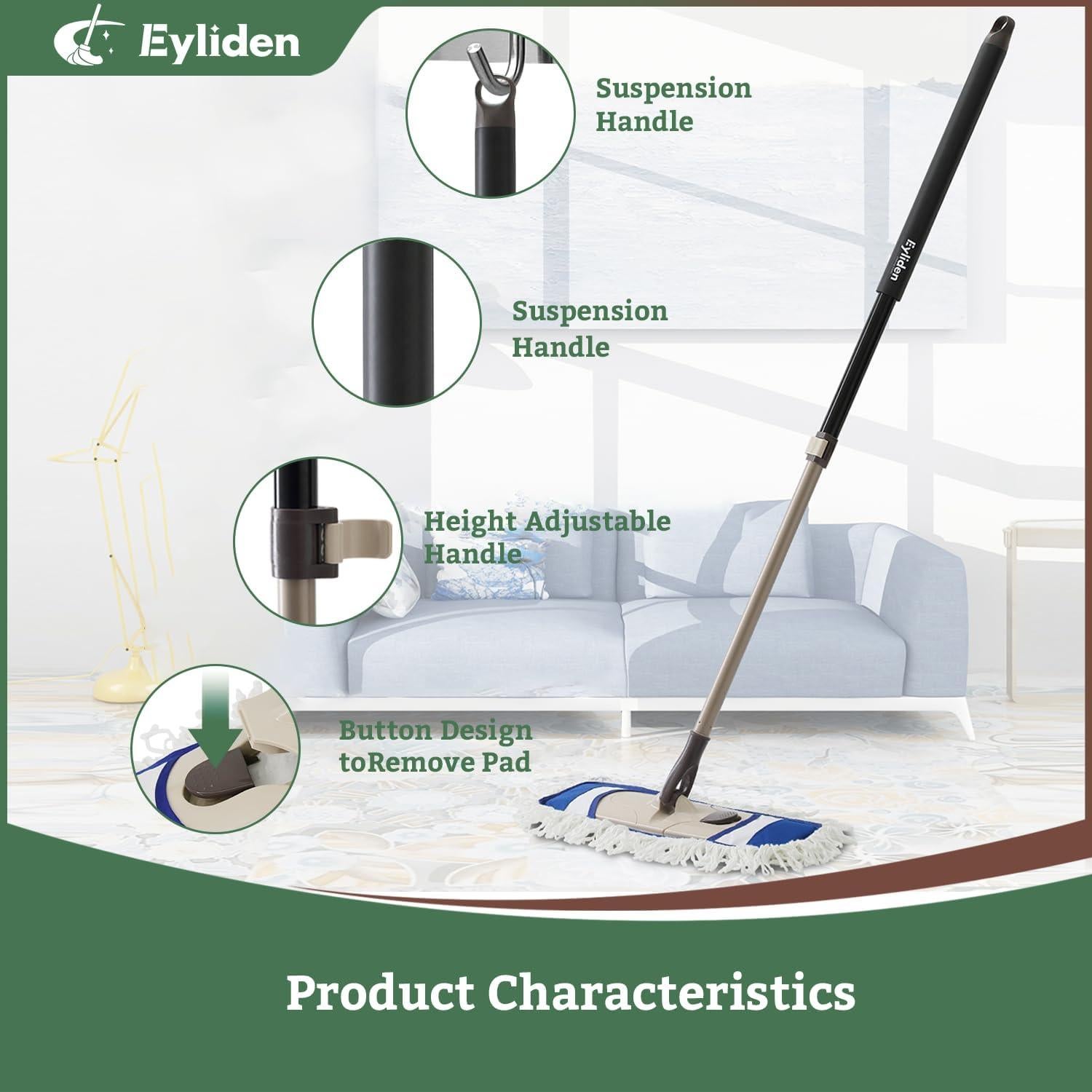Mopa de Polvo Eyliden 100% Microfibra con 2 Paños Lavables