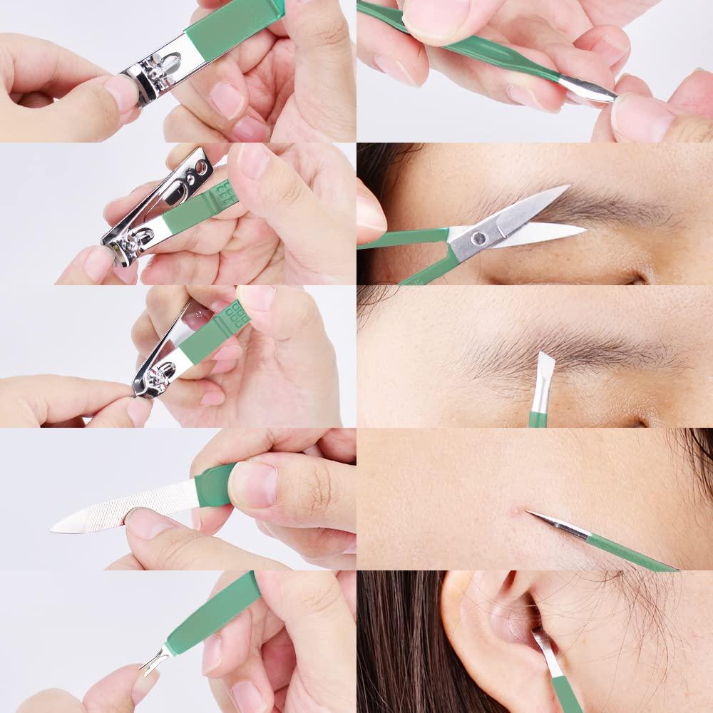 Juego de Manicura 10 en 1 HANTEKAS Verde Jade Acero Inoxidable