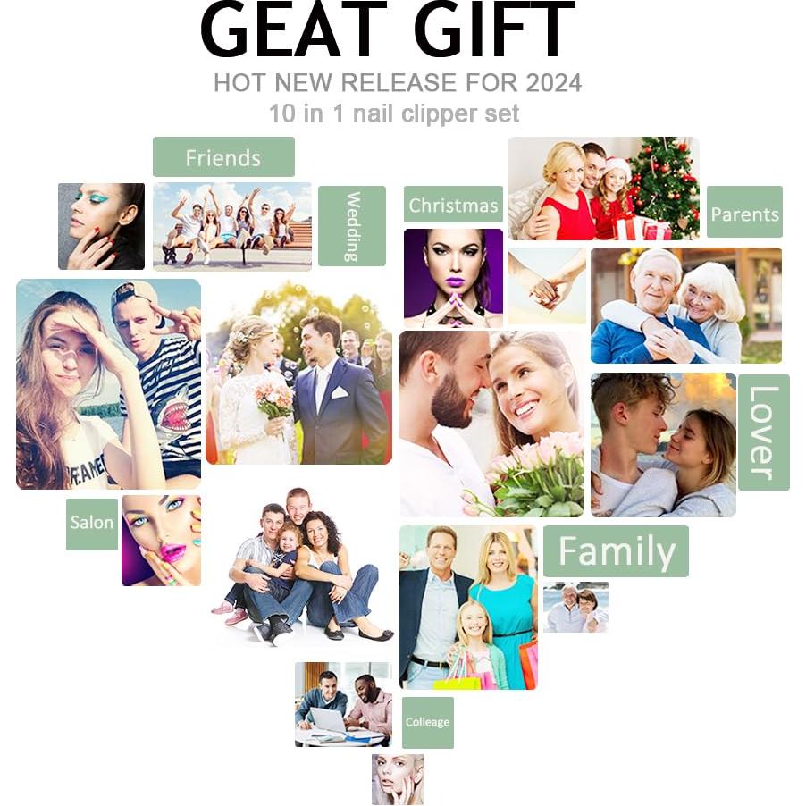 Juego de Manicura 10 en 1 HANTEKAS Verde Jade Acero Inoxidable