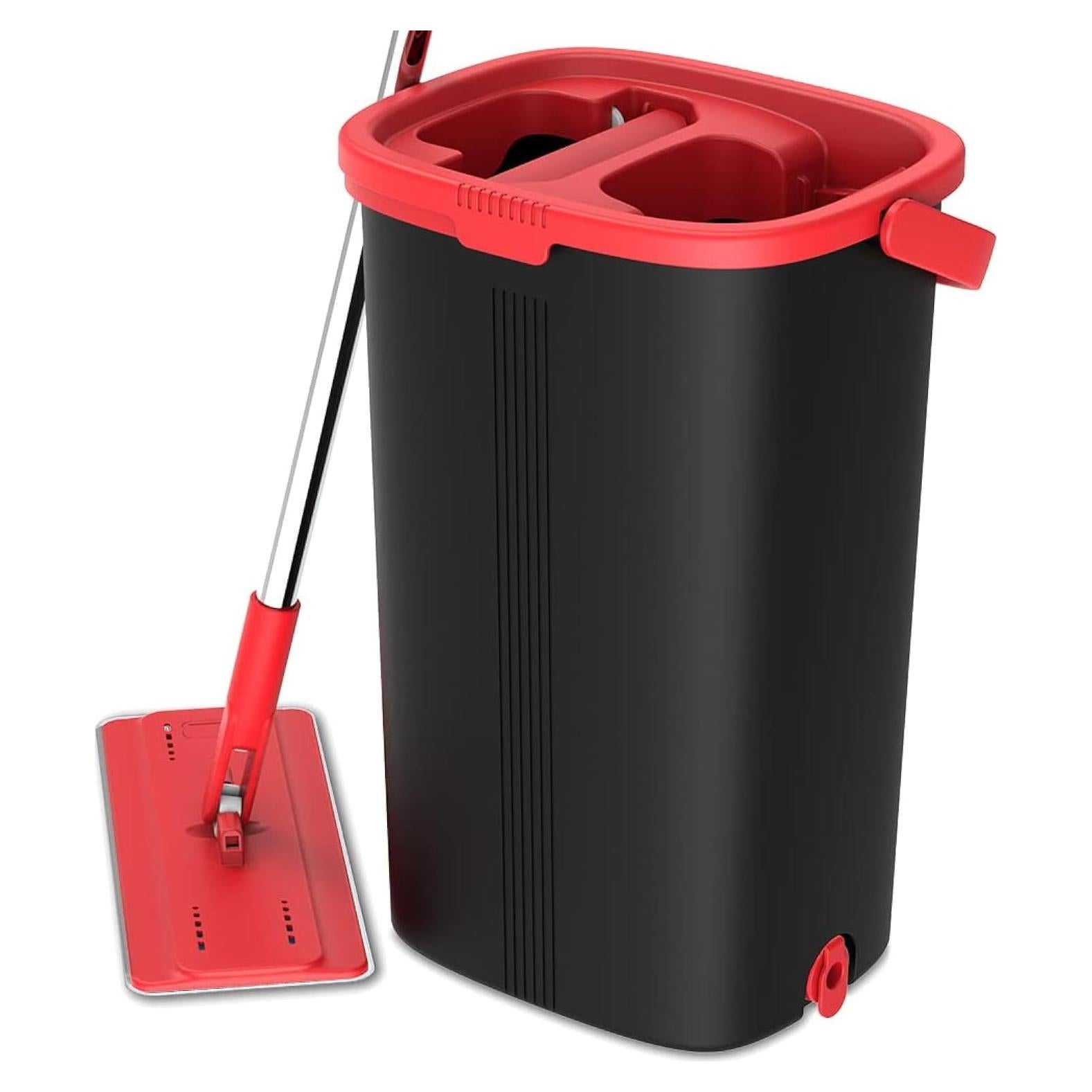 Juego de trapeador y cubo TETHYS con almohadillas microfibra